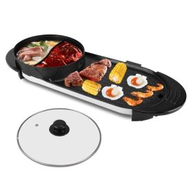 2 In 1 Electric Hot Pot With BBQ Grill Cooker 2200W Smokeless Non-Stick Korean BBQ Grill Shabu Shabu Hot Pot With Independent Temperature Control (Option: Black)